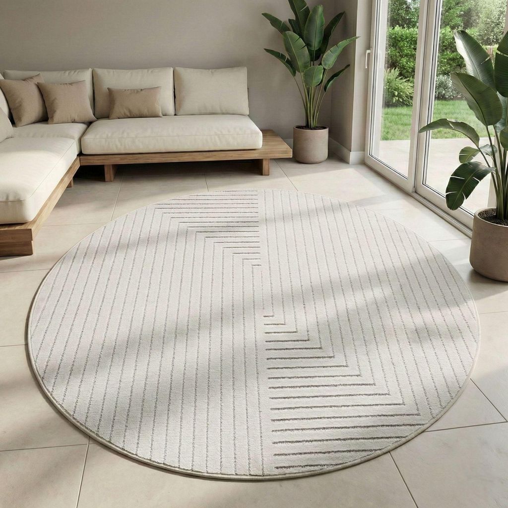 Carpetsale24 Outdoor Teppich, Modern Boho Design, 3D Effekt, Robust und UV-Beständig, ideal für Terrasse Wohnzimmer & Küche, Grösse: 160 cm Rund