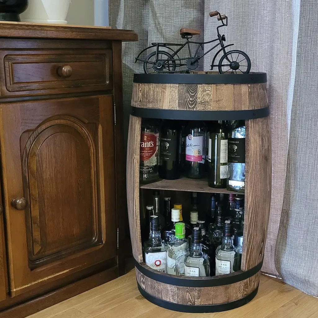 Bar Tonneau avec Support Bouteilles Intégré, Finition Wengé 80x50cm