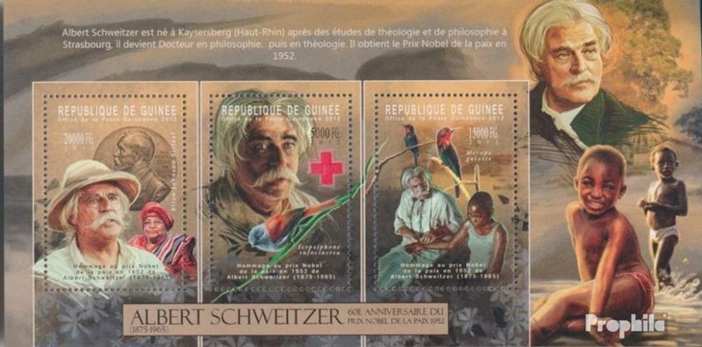Briefmarken Guinea 2012 Mi 9336-9338 Kleinbogen (kompl. Ausgabe) postfrisch Albert Schweitzer / Rotes Kreuz