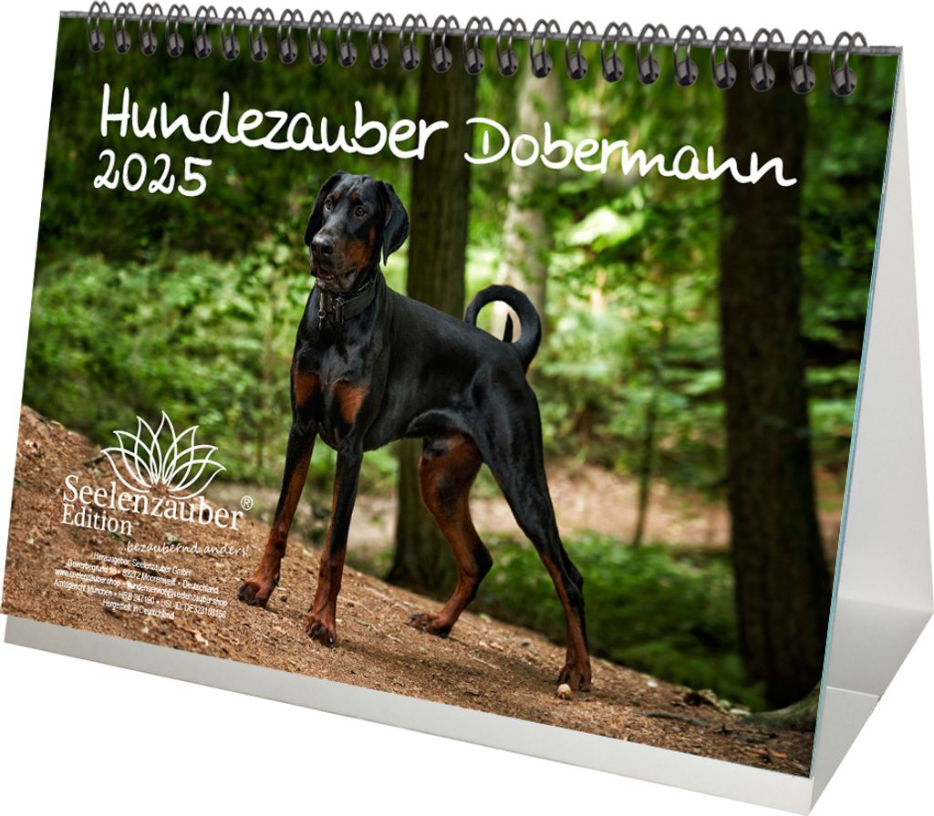 Hundezauber Dobermann DIN A5 Tischkalender für 2025 Welpen und Hunde - Seelenzauber