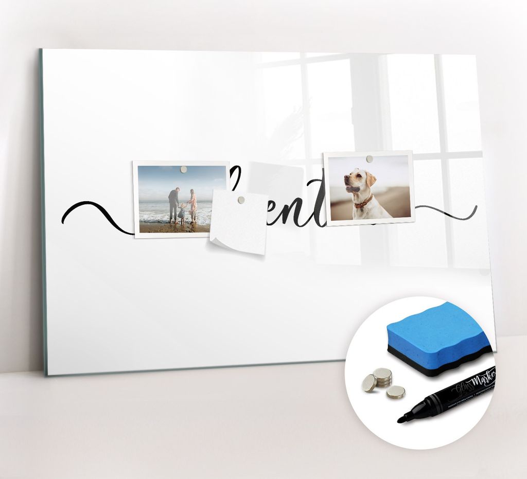 Magnetpinnwand Memoboard - Zubehörsatz - Schwarzer Marker + Schwamm + Magnete - 60 x 40 cm - Abenteuerinschrift