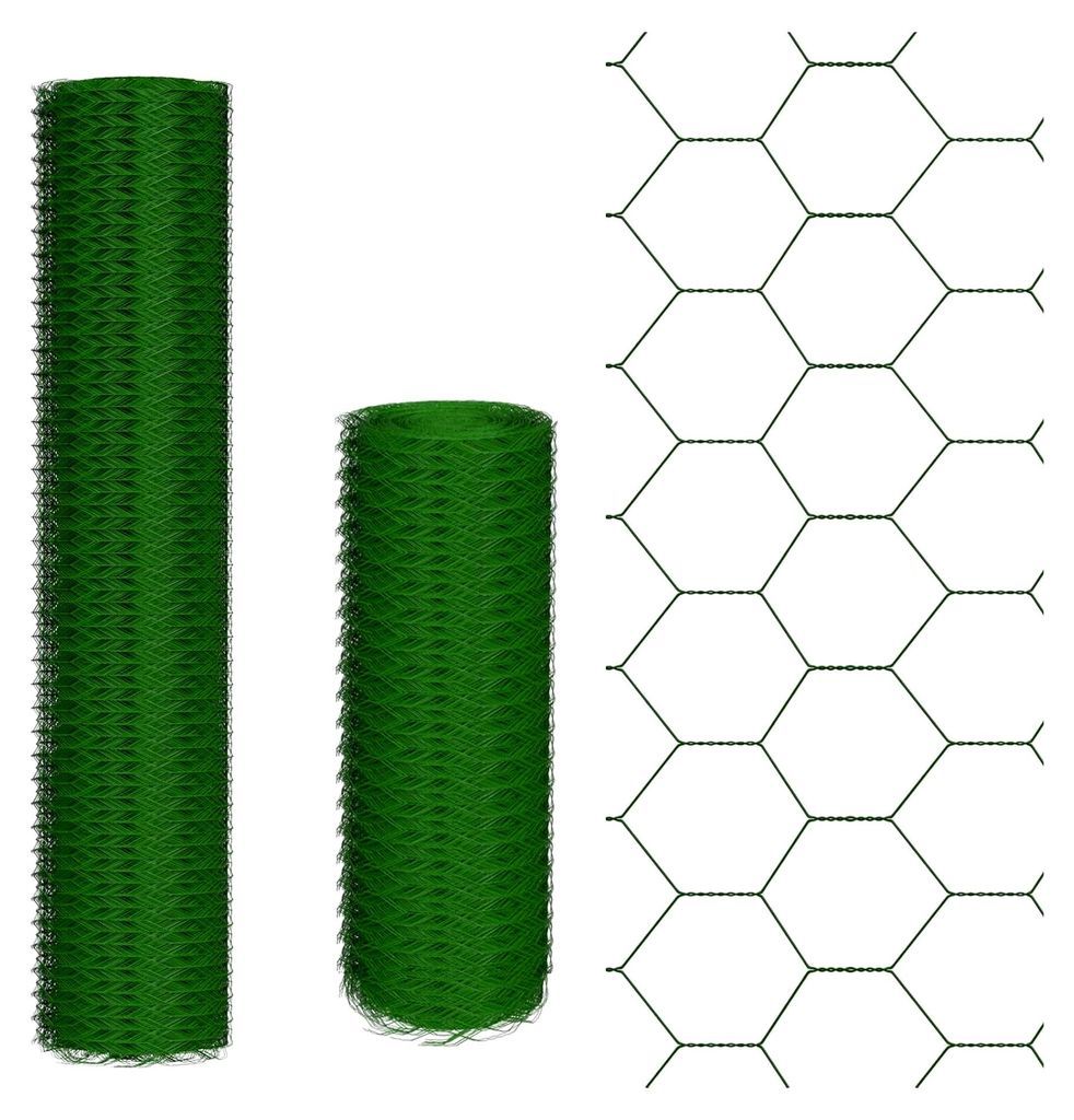 Sechskantgeflecht 25m - 100cm hoch - Gartenzaun Maschendraht - Maschenweite 25mm Drahtgitter Zaun - PVC-beschichtetes Grün Kaninchendraht Hühnerd...