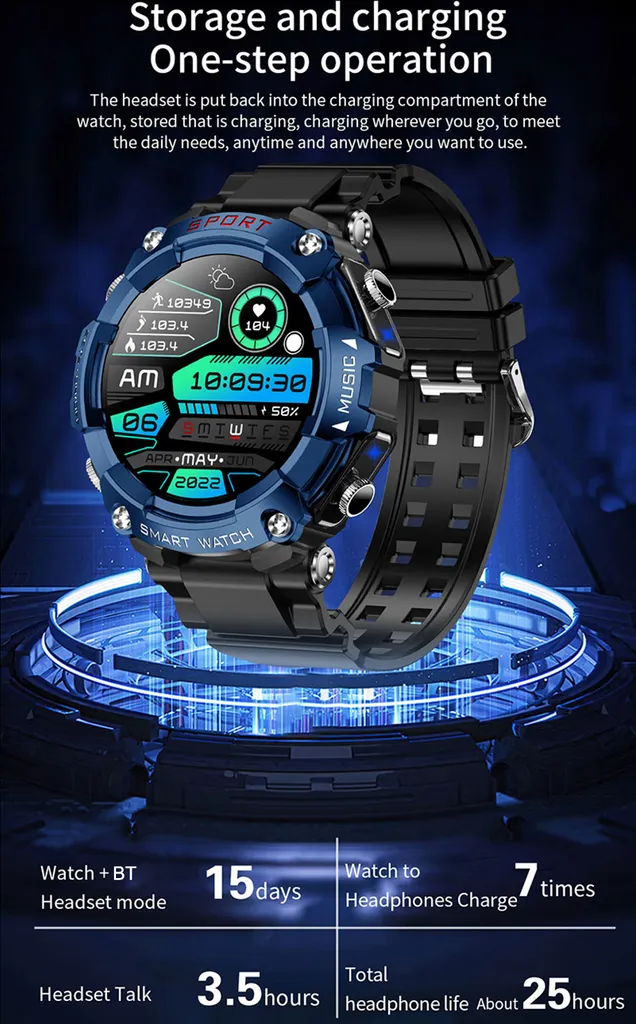 Smartwatch Sportivo T96 + Cuffie Wireless | Monitor Salute IP67 - 3