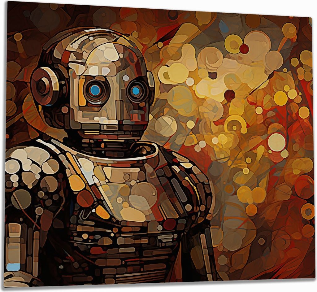 Wallario Herdabdeckplatte aus Glas, Größe 60 x 52 cm 1-teilig, Motiv Bildnis eines Roboters