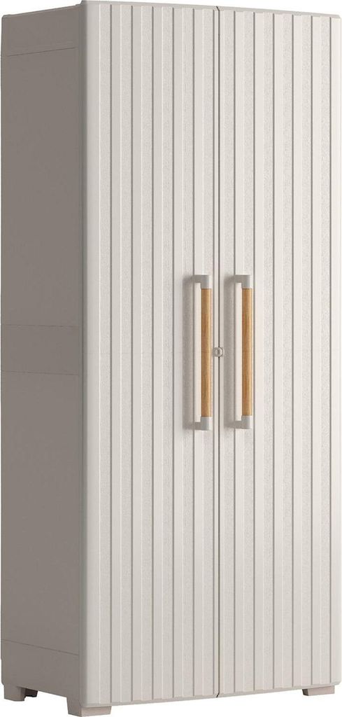 Dmora Outdoor-Schrank Melville 80x45x180h cm Braun-Sand, 3 Ablagen, 2 Türen