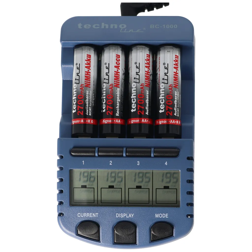 Technoline BC1000 Chargeur avec Écran LCD et 4 Piles Incluses NiMH - 3