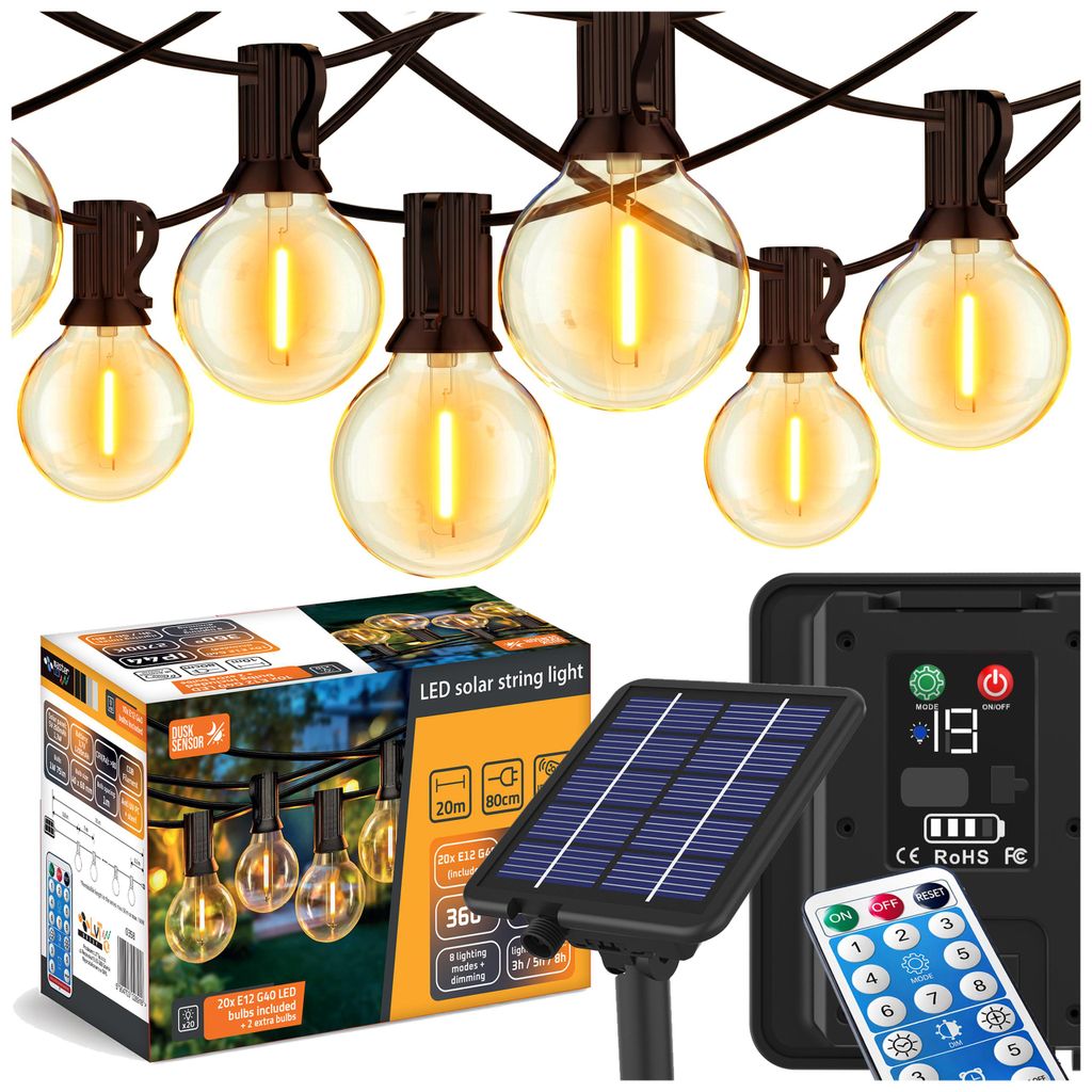 MasterLED Solar LED Lichterkette Außen 20m mit 20x E12 G40 Produktbild 