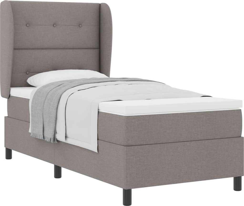 vidaXL Boxspringbett mit Matratze mit Kopfteil Taupe 90 x 200 cm Stoff