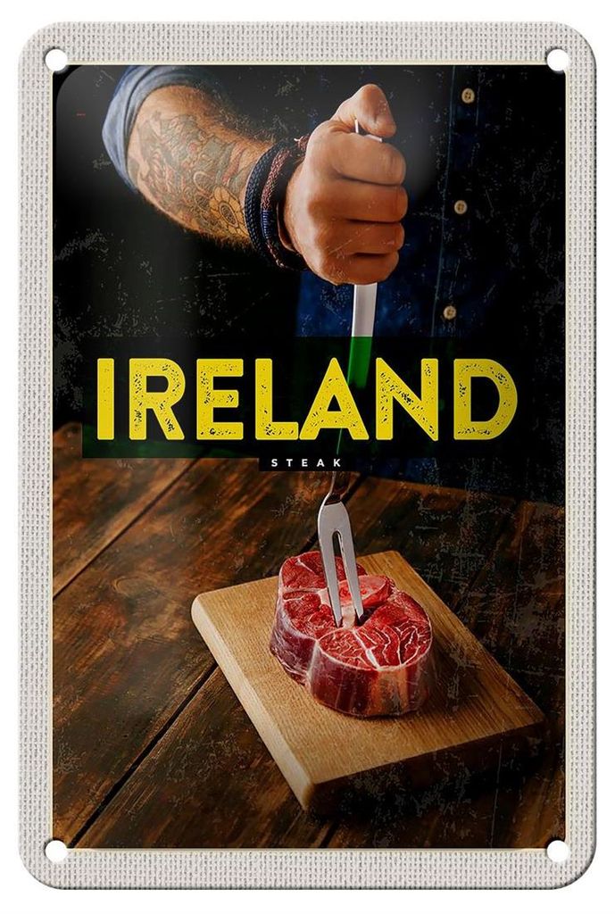 Blechschild Reise 12x18cm Irland irländisches Hereford Steak Schild