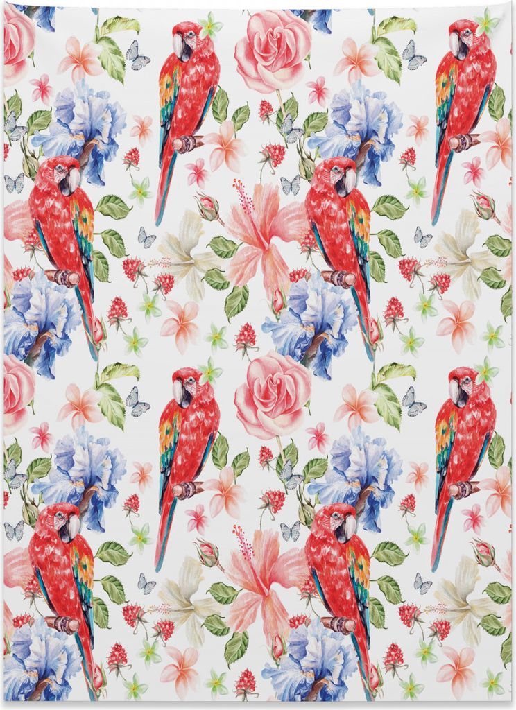 Abakuhaus Bunt Wandteppich, Papageien Iris und Rosen aus Weiches Mikrofaser Stoff Kein Verblassen Klare Farben Waschbar, 110 x 150 cm, Mehrfarbig