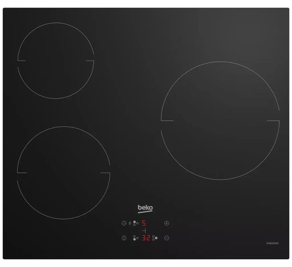 Plaque Induction Beko 5.9kW 3 foyers noir nettoyage facile 60 cm