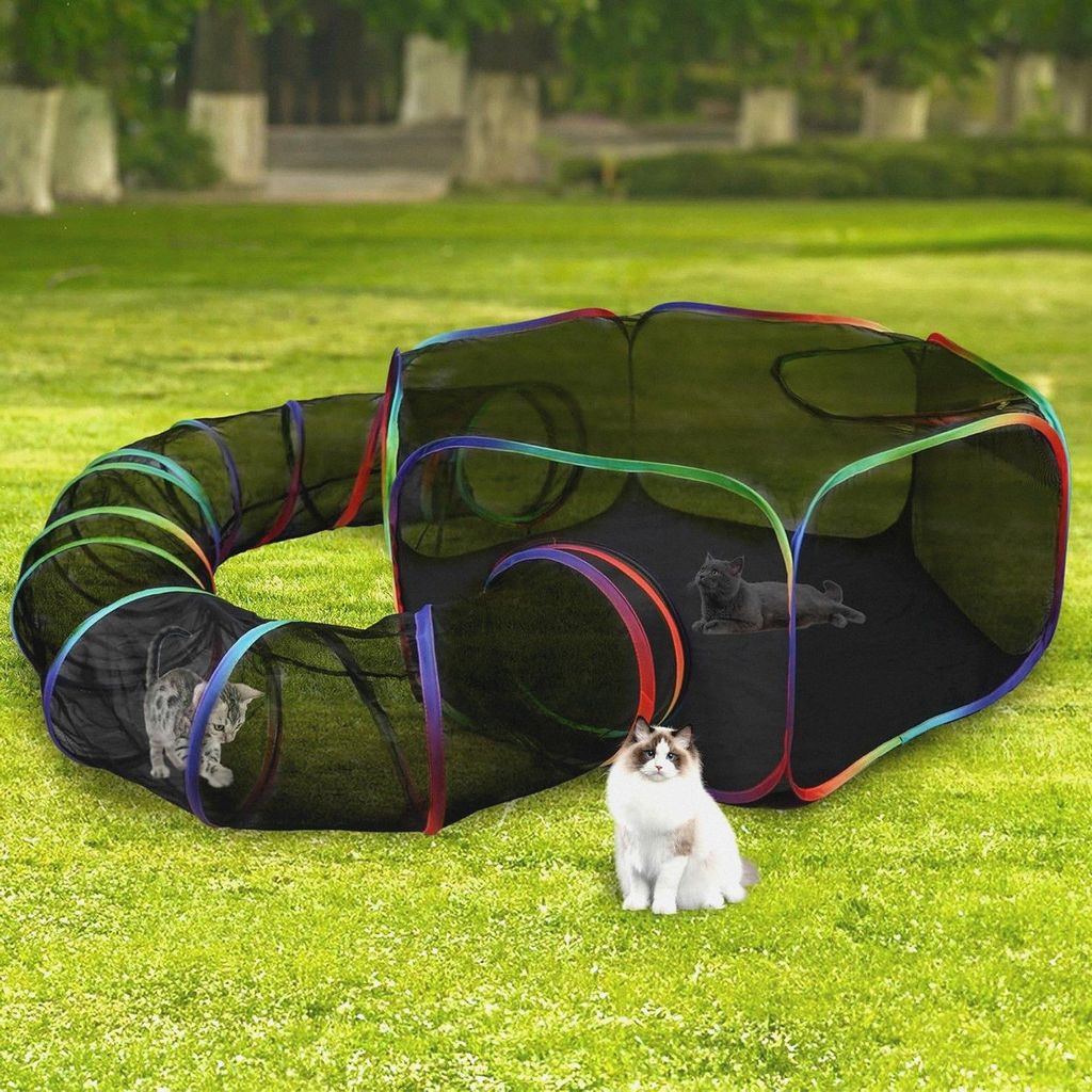 Katzenzelte für draußen 2 in 1 Katzentunnel und Gehege im Freien,Outdoor Katzengehege Gehäuse Portable Gehege für Katzen,Geschlossener Laufstal...