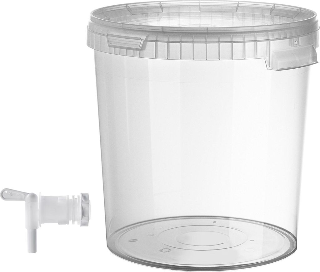 KADAX Gäreimer 33L, Transparent Set mit Auslaufhahn, Gärbehälter aus Kunststoff mit Ablasshahn für Weinherstellung, Ablaufhahn mit Dichtung und...
