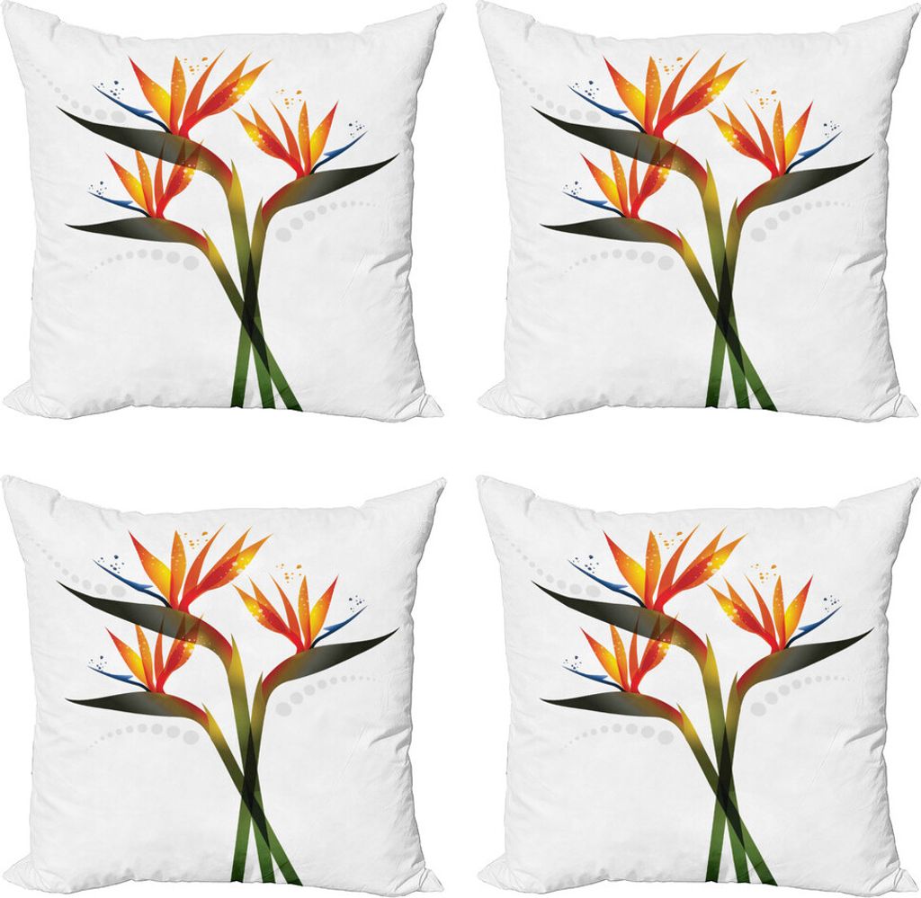 ABAKUHAUS Blume Kissenbezug Set (4 Stück), Ombre Tropical Garden, Moderner Doppelseitiger Digitaldruck, 60 cm x 60 cm, Grüne und orange