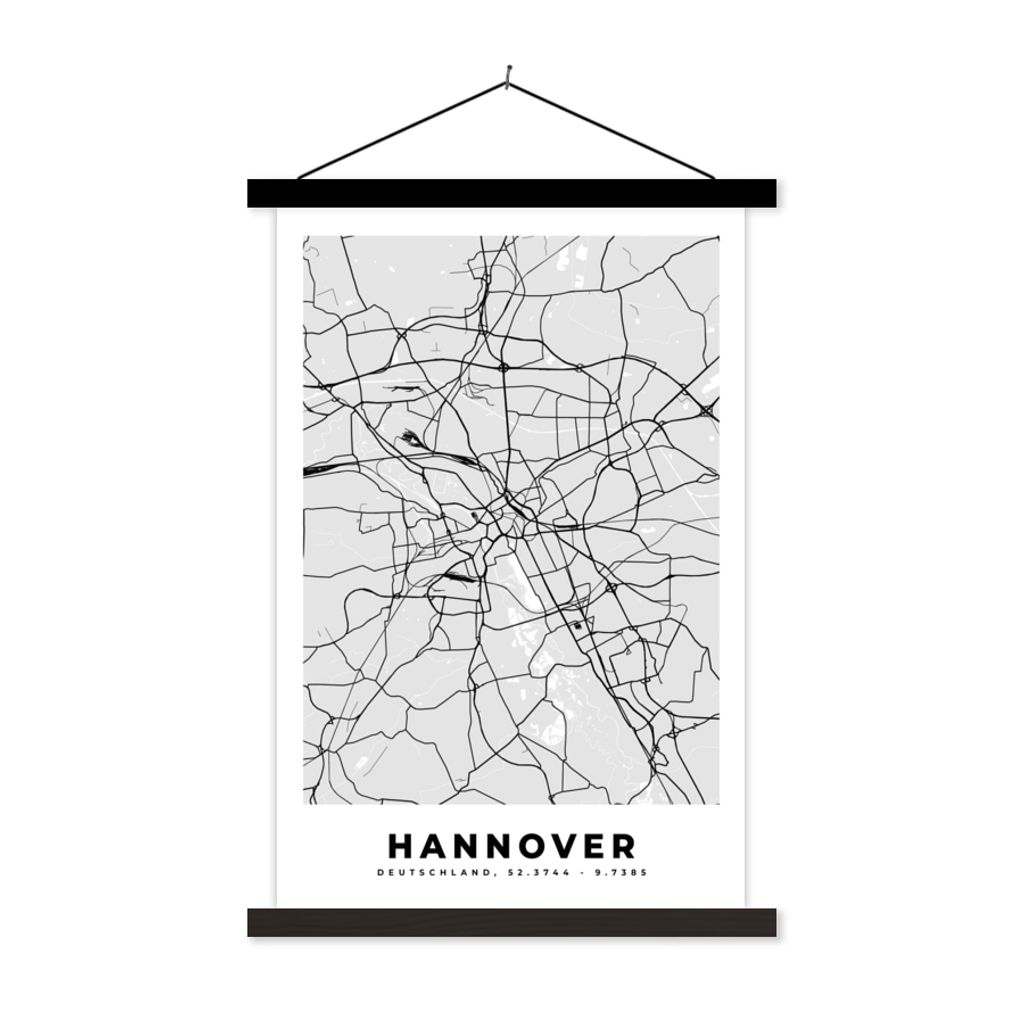MuchoWow Textilposter Hannover - Stadtplan - Deutschland - Karte 120x180 cm mit schwarzem Rahmen - Fotos