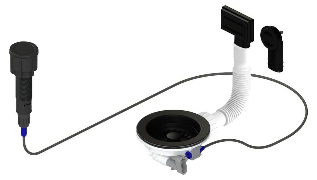 Pure.Sink Universal-Ablaufset in Mattschwarz, inklusive Druckknopf-Ablauf mit Stopfen sowie rechteckigem und rundem Überlauf WSTAUT-31
