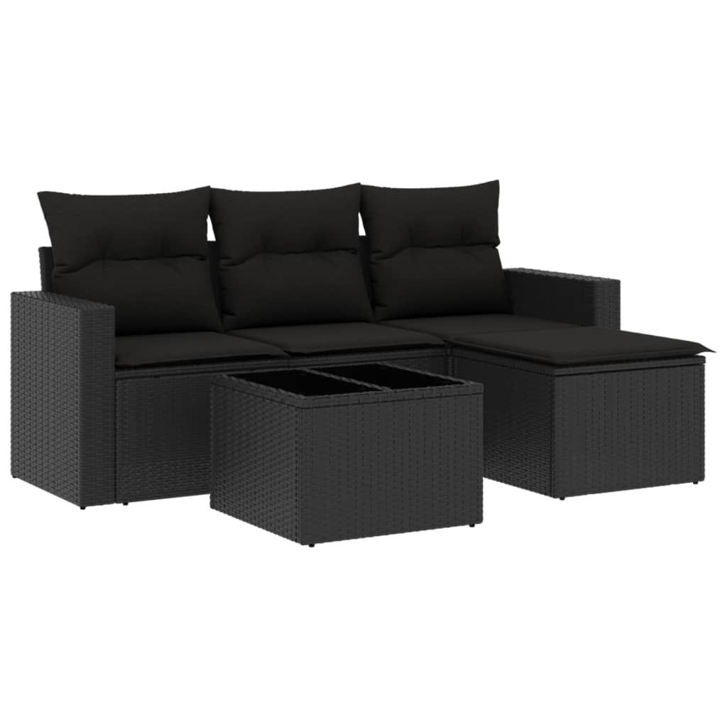 SYFAX 5-tlg. Garten-Sofagarnitur mit Kissen Schwarz Poly Rattan