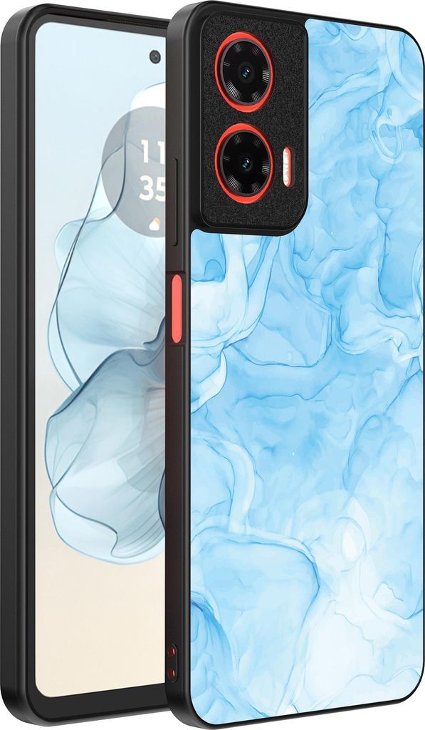 Smartphonica Handytasche Passend für Motorola Moto G04 - G24 - G24 Power - E14 mit Marmordruck - TPU Rückendeckung Fall Marmor-Design - Hellblau