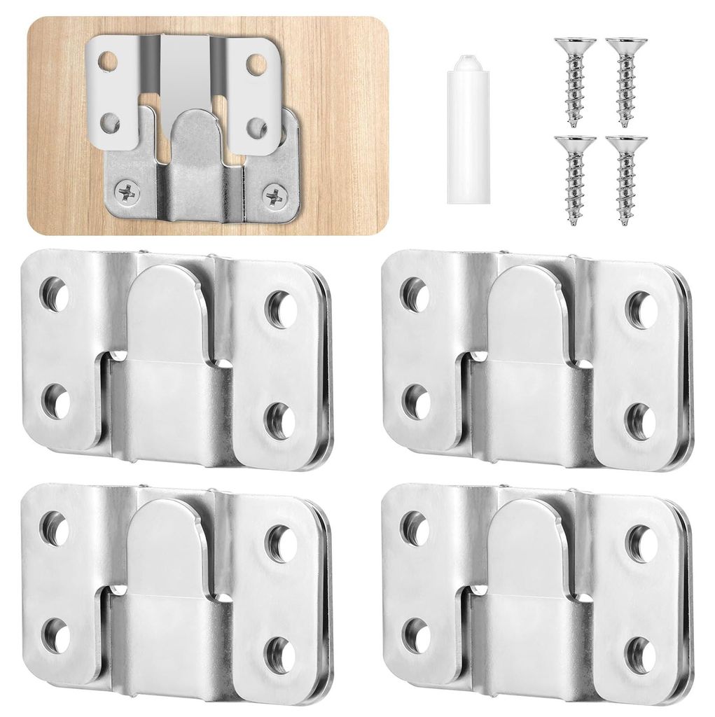 8 robuste Bilderrahmenaufhänger, versenkte Halterungen, ineinandergreifende Bilderaufhänger, Möbelverbinder aus Edelstahl, Haken aus Edelstahl f...