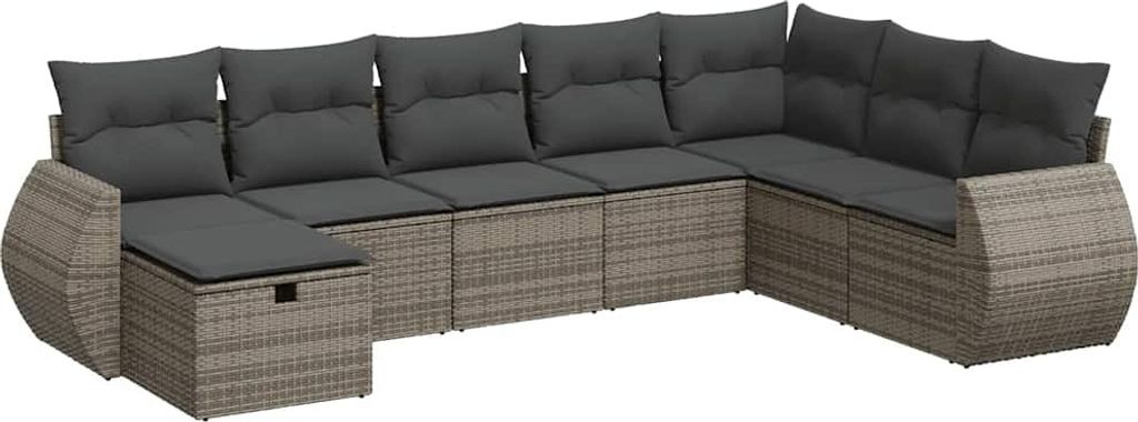 vidaXL 8-tlg. Garten-Sofagarnitur mit Kissen Grau Poly Rattan