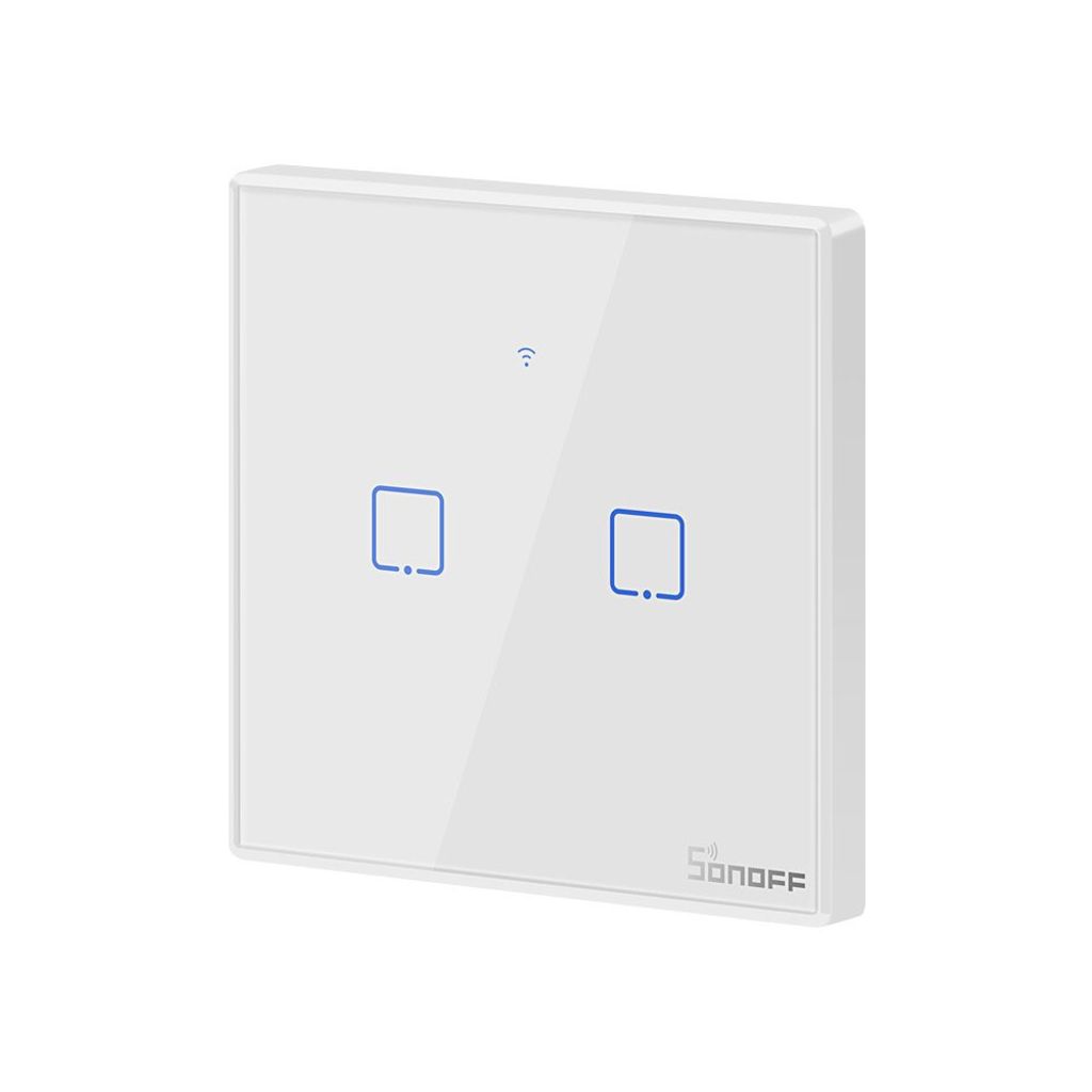 Sonoff T2EU2C-TX Smart Wall Switch, 2-Kanal Wand-Schaltaktor, weiß, mit Rahmen, WiFi + 433MHz