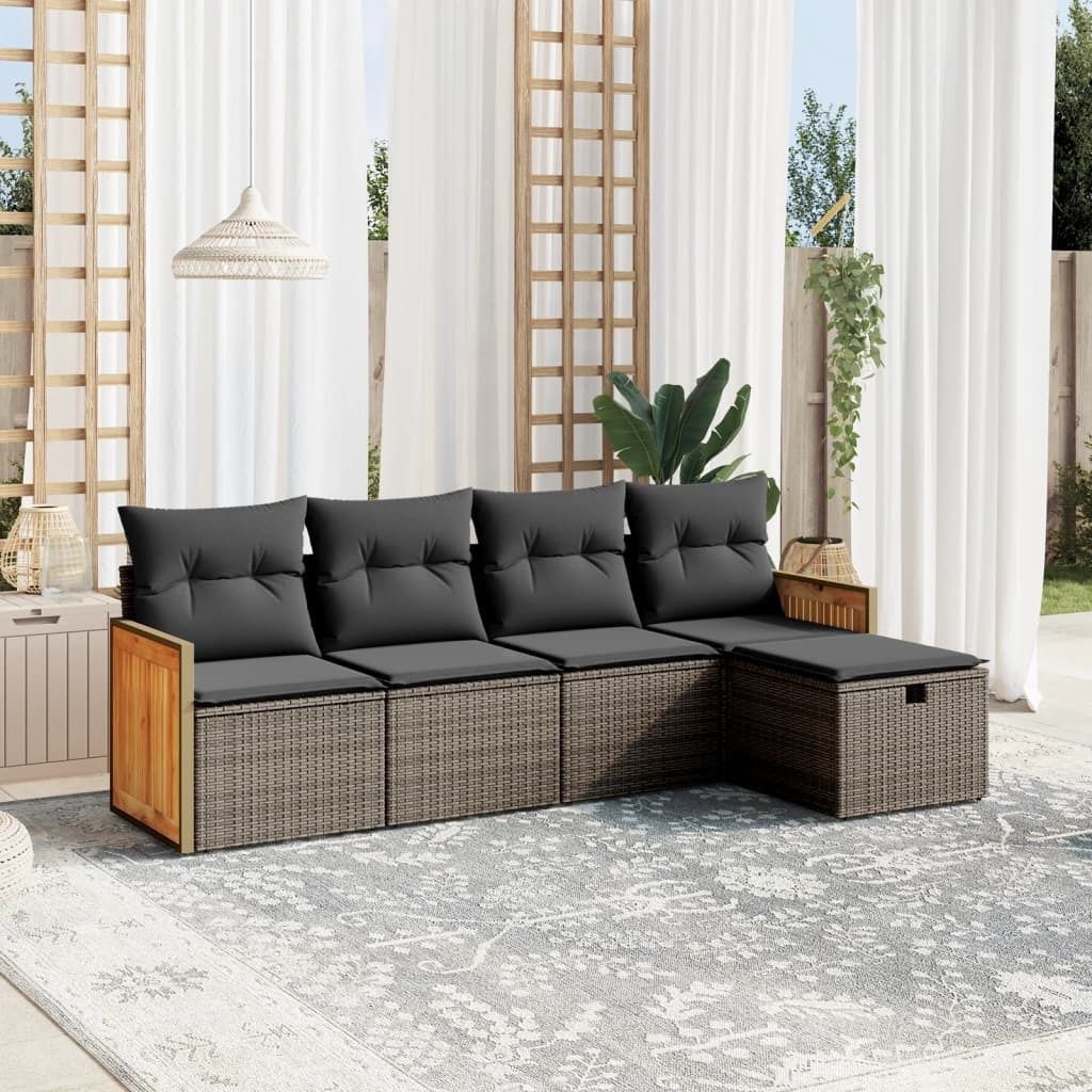 Maison Exclusive - 5-tlg. Garten-Sofagarnitur mit Kissen Grau Poly Rattan