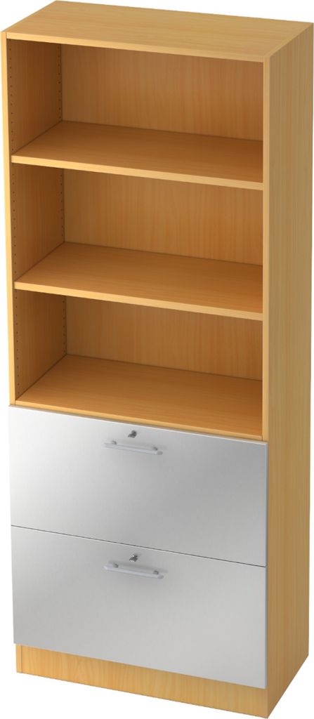 bümö office Hängeregister Kombi - 2 Schübe - Griff: Relinggriff (Kunststoff), Nachbildung: Buche/Silber
