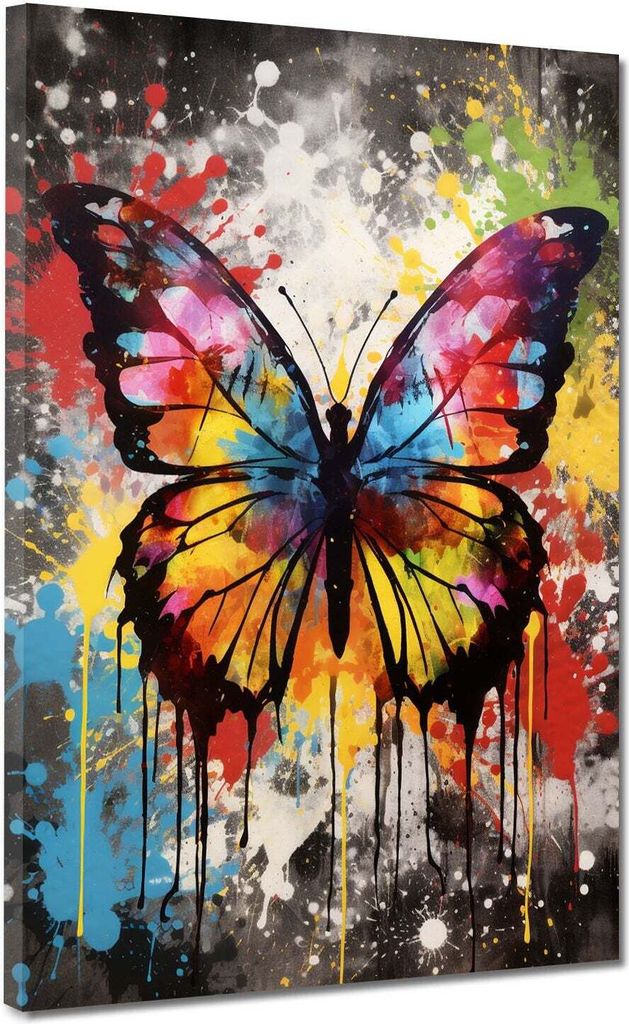 Pop Art Schmetterling Splash Leinwandbild Wandbild Deko Kunst XL: 60x80x2cm