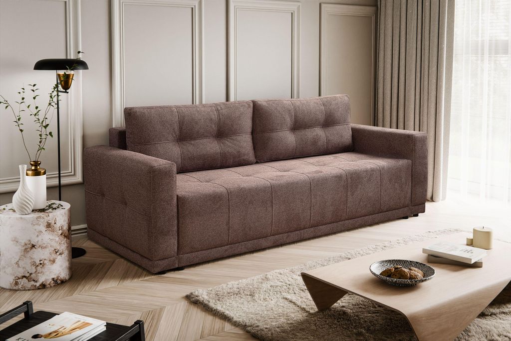 Kaiser Möbel Lusso Sofa mit Schlaffunktion und Bettzeugcontainer Braun