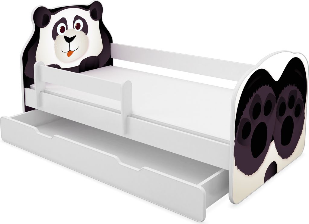 ACMA Tiere VII Kinderbett Jugendbett Junior-Bett Komplett-Set mit Matratze Rausfallschutz Lattenrost (06 Panda, 160x80 cm + Bettkasten)