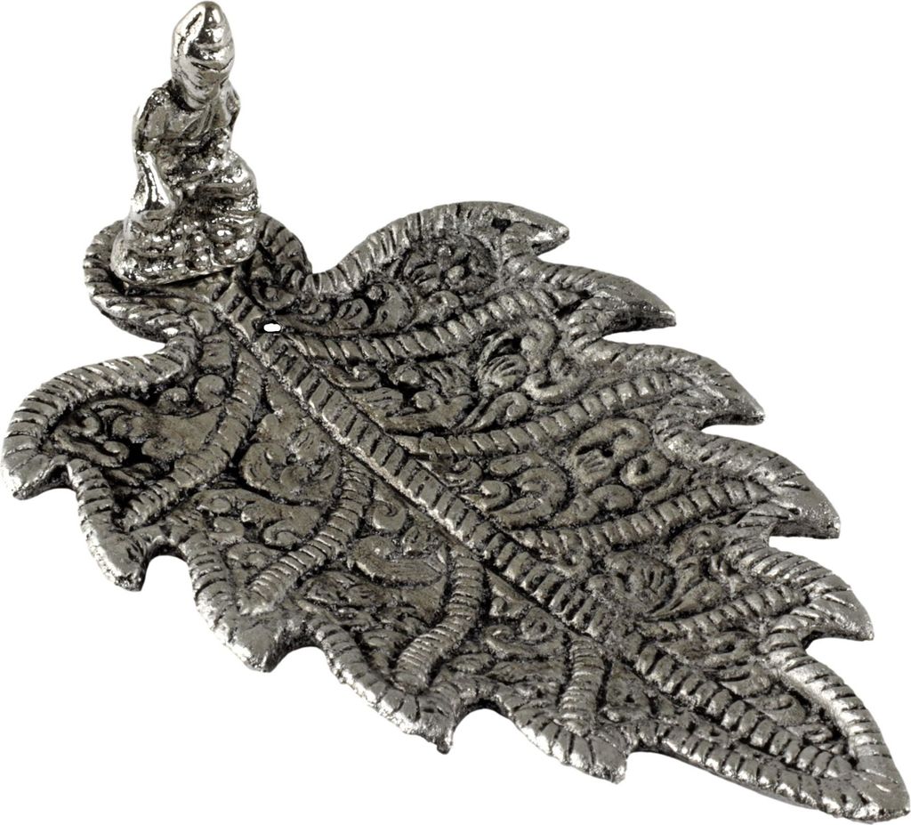 Räucherstäbchenhalter Figur Buddha Metall silber Blatt lang Aufsatz Räucherkegelhalter