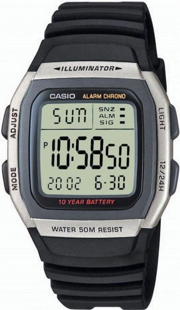 A digital watch is shown against a white background.