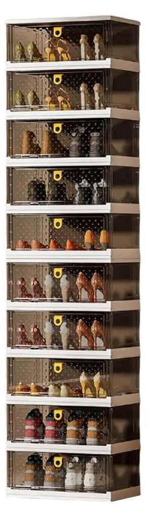 Schuhaufbewahrungsboxen - Stapelbare Schuhboxen - 10-stöckiges Schuhregal - Transparenter Kunststoff - Faltbar - Mit Deckel