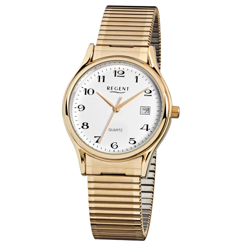 Regent F-873 Montre Homme Dorée Ø 36 mm avec Bracelet à Tirage Flexible