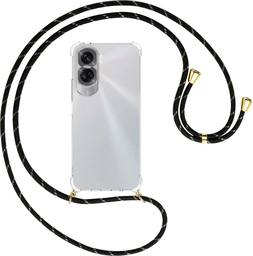 Handykette Backcover-Schutzhülle mit Band (Metall goldfarben) für Honor 90 Lite 5G (6.7'') - schwarz/gold