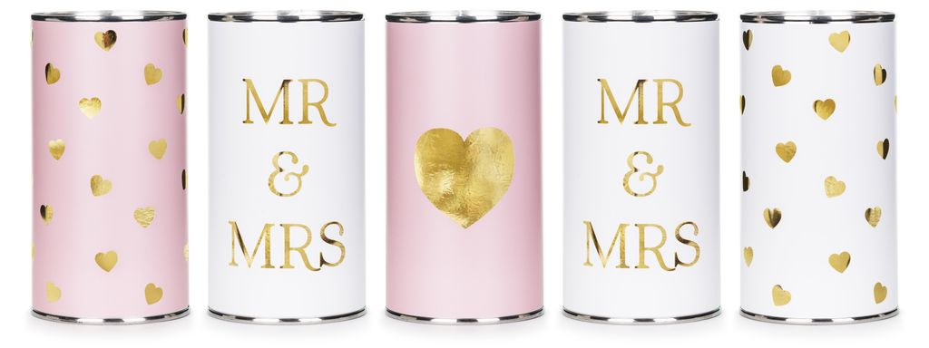 Hochzeitsdosen für Auto 14x7cm Mr & Mrs 5er Set Weiß / Rosa Produktbild 