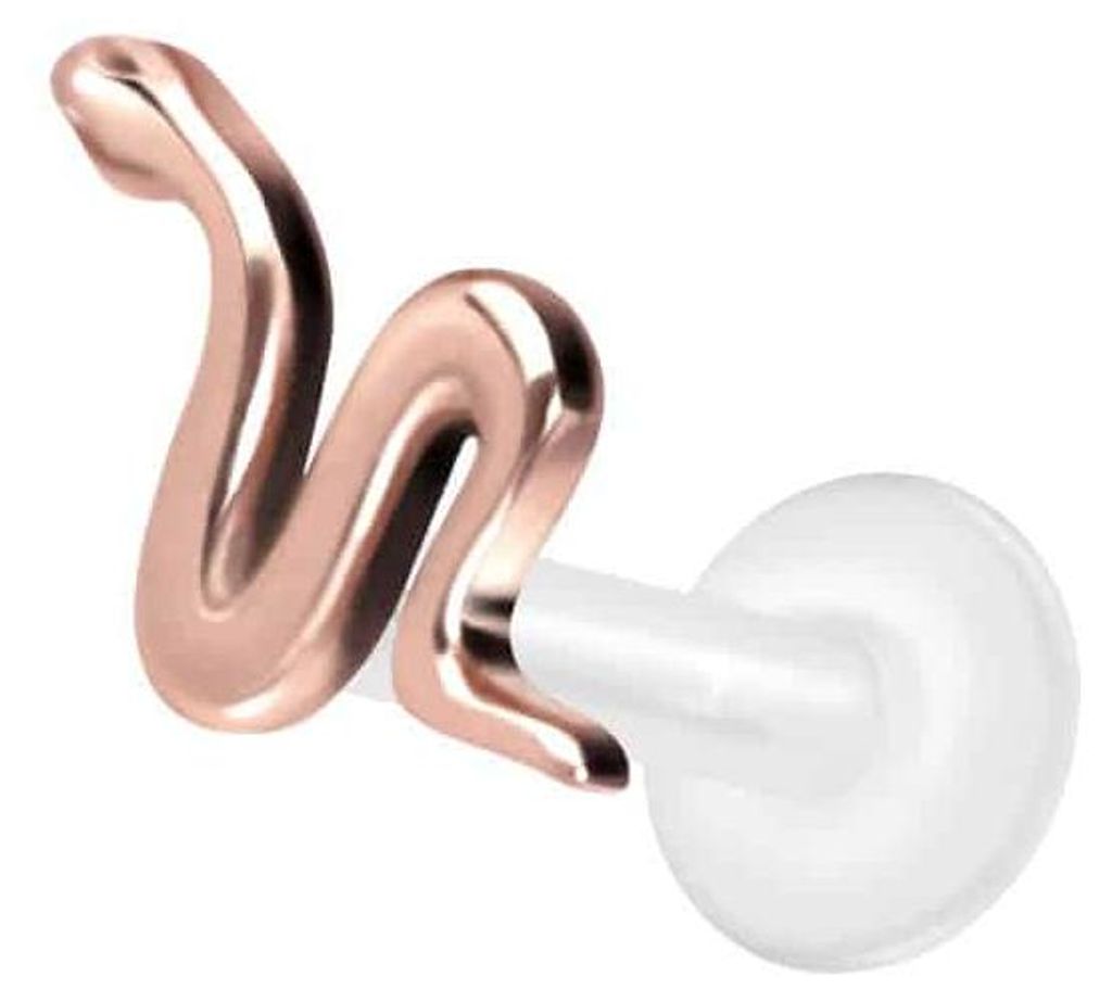 Ohrpiercing, Nasenpiercing PTFE Labret mit Innengewinde + Titan-Aufsatz SCHLANGE RoséGold Stablänge: 7mm | Stabstärke: 1,6mm