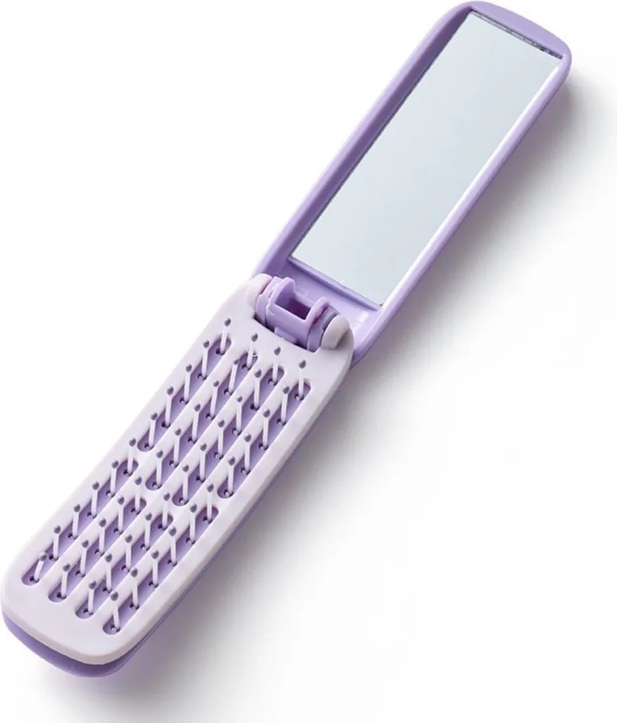 INF Pettine pieghevole rettangolare con specchio - Portatile e autopulente Viola
