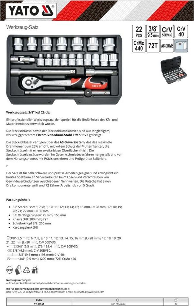 Sada náradia Yato YT-38561 s 22 nástrojmi Obrázok produktu 6