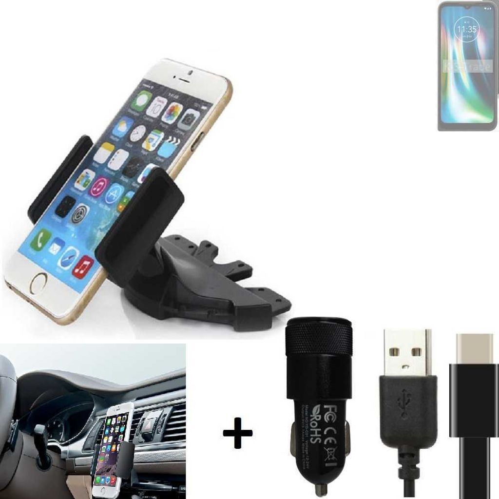 K-S-Trade CD Schlitz Handy-Halterung kompatibel mit Motorola Defy 2 Autohalterung KFZ-Halter Radio Handy Halterung 360° drehbar CD-Schacht inkl.