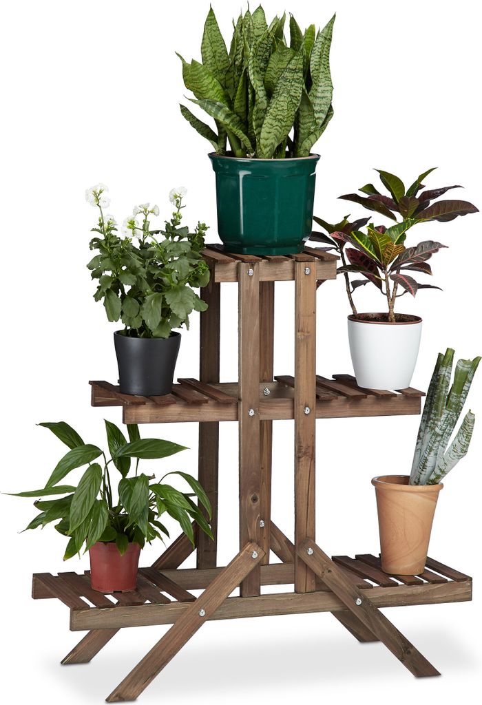 Relaxdays Blumentreppe 3 Ebenen, Aus Holz, Blumenständer Produktbild 