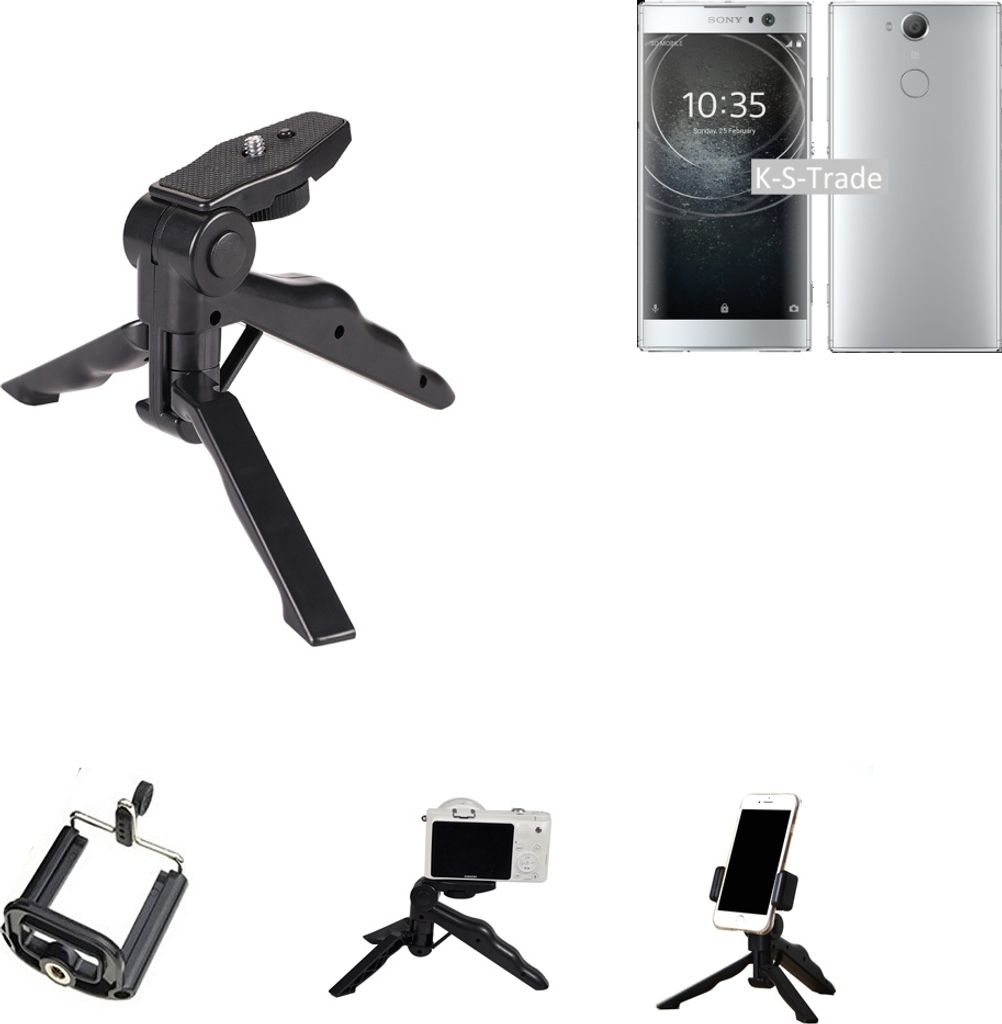 K-S-Trade Stativ Tisch-Ständer Dreibein Handy-Stativ Ständer kompatibel mit Sony Xperia XA2 Dual-SIM Mini-Stativ Smartphone Tripod Handy-Stativ aus