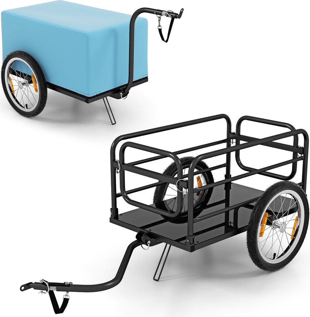 COSTWAY Fahrradanhänger, Lastenanhänger klappbar mit Abdeckung, Kuppler & Reflektoren, Transportanhänger bis 60kg