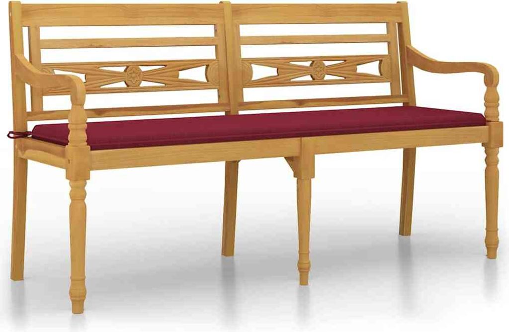 vidaXL Batavia-Bank mit Weinrotem Kissen 150 cm Massivholz Teak