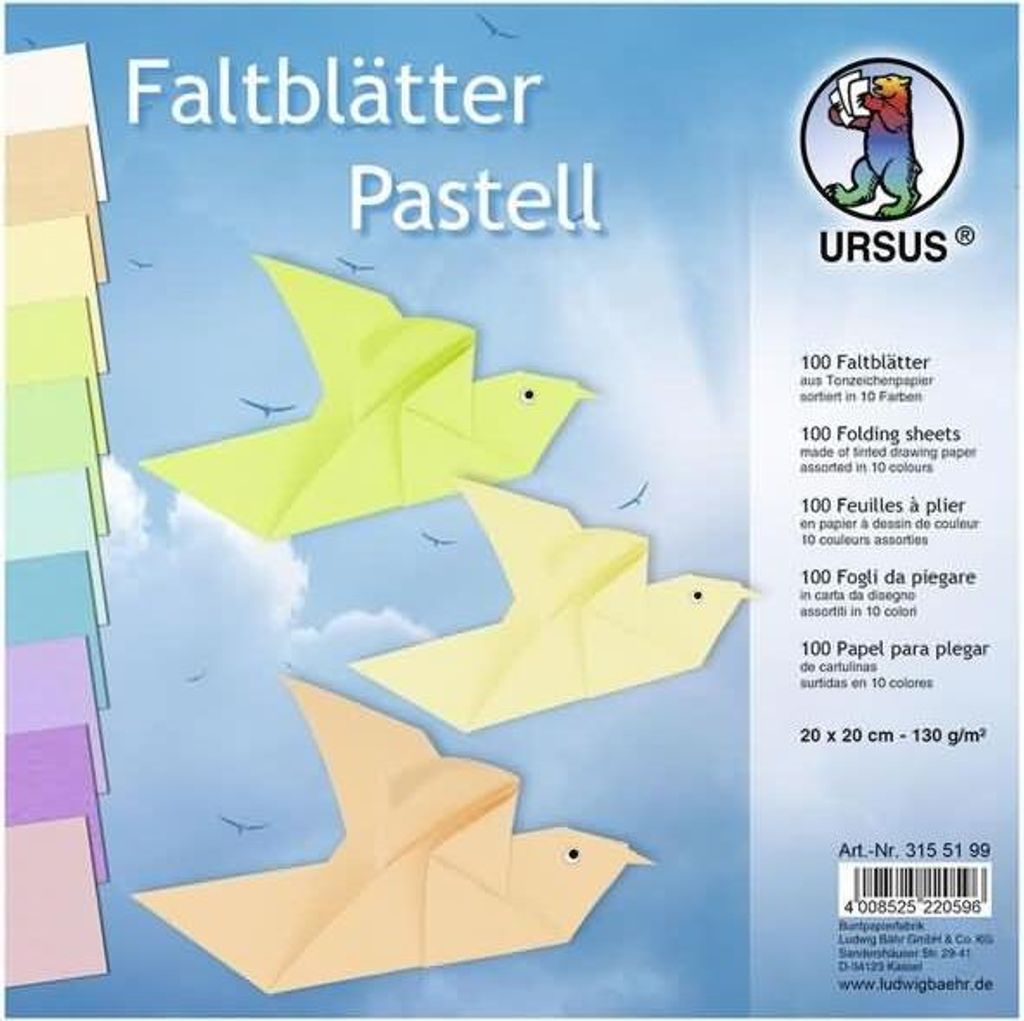 Tonpapier-Faltblätter 130g/qm Pastellfarben 20x20cm VE=100 Produktbild 