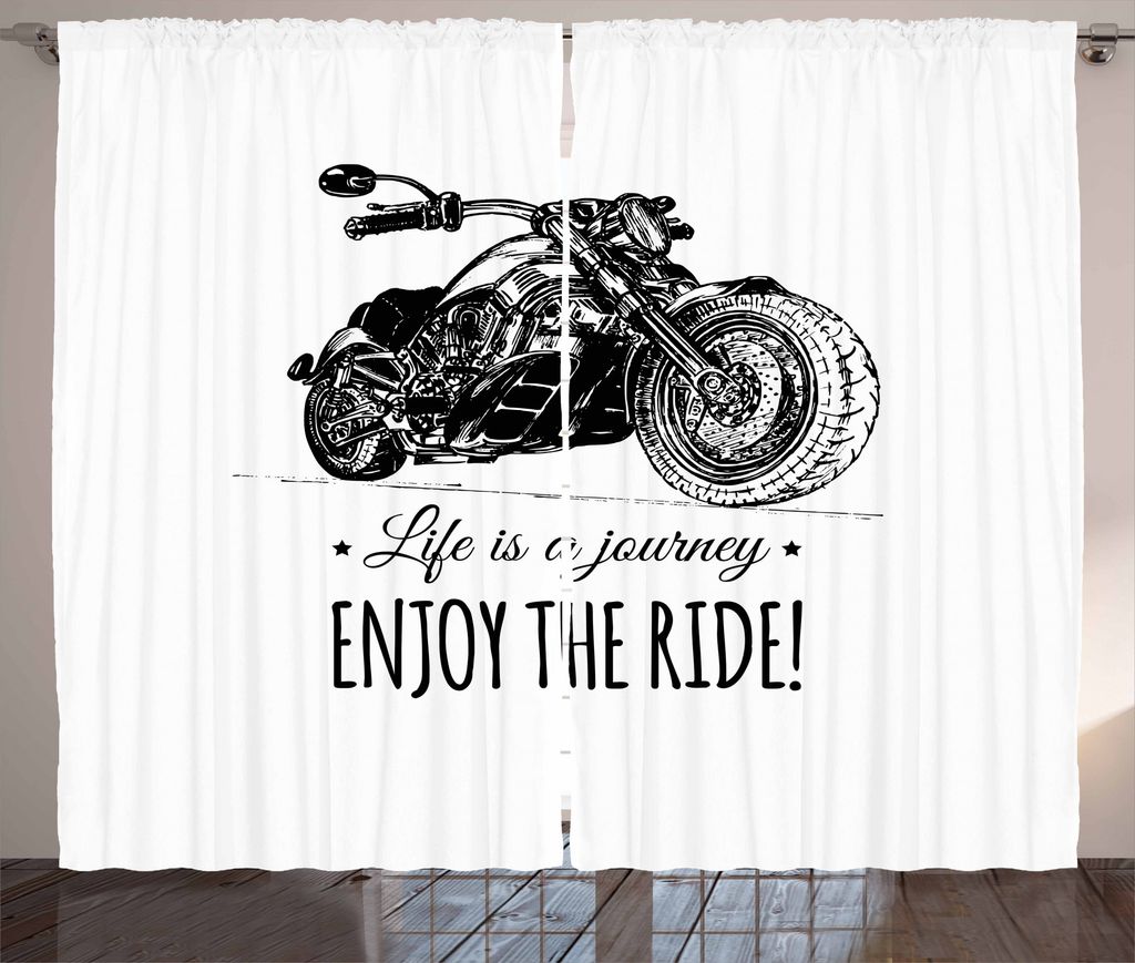 ABAKUHAUS Genießen Sie die Fahrt Rustikaler Vorhang, Handgezeichnete Motorrad, Wohnzimmer Universalband Gardinen mit Schlaufen und Haken, 280 x 17...