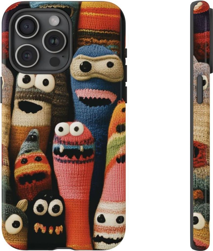Bunte Strickmonster – Hülle Kompatibel mit iPhone 15 Pro Max
