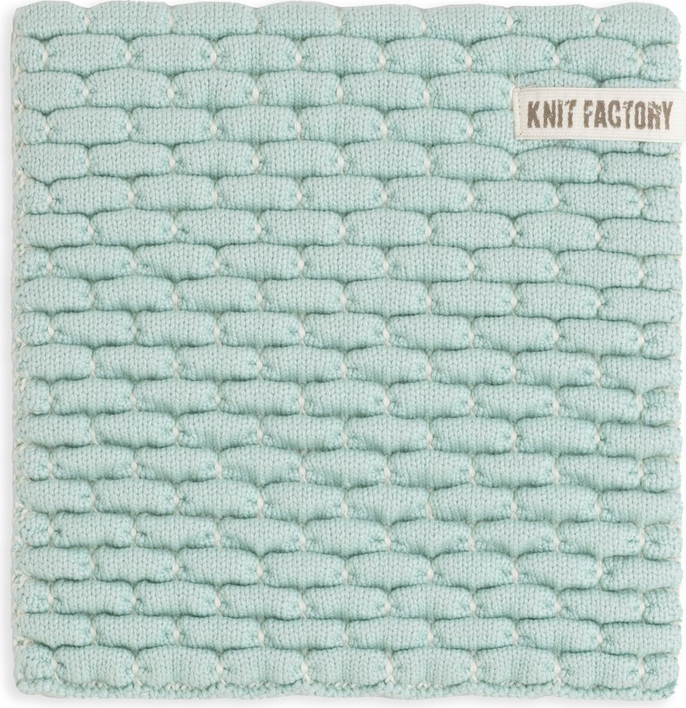 Knit Factory Gestrickter Topfuntersetzer Block - Ecru/Minze - 20x20 cm