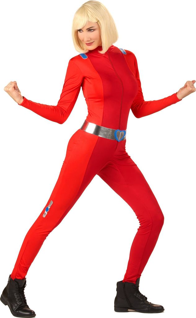 Spion-Damenkostüm für Fasching Helden-Anzug rot M (40/42)