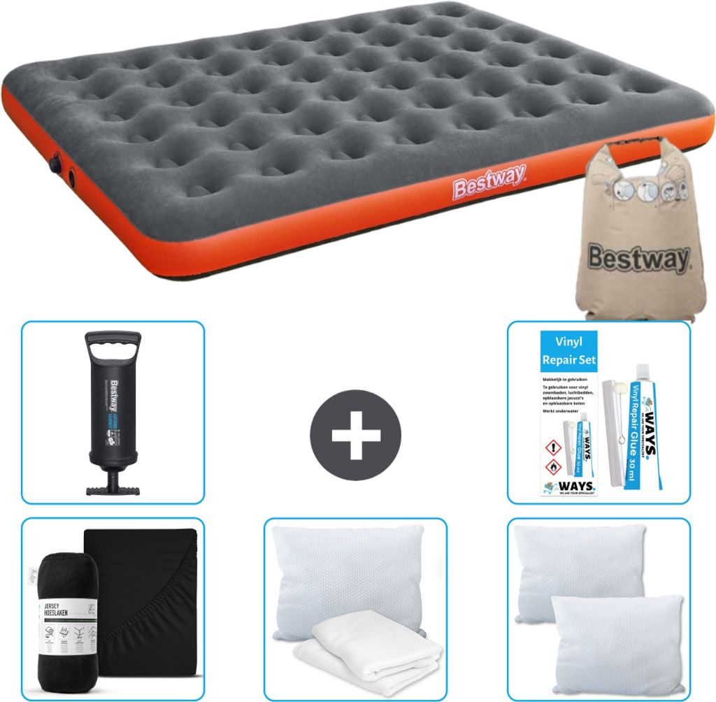 Bestway Luftmatratze – 2 Personen – 152 x 203 x 22 cm – Grau/Orange – im Lieferumfang enthalten Zubehör